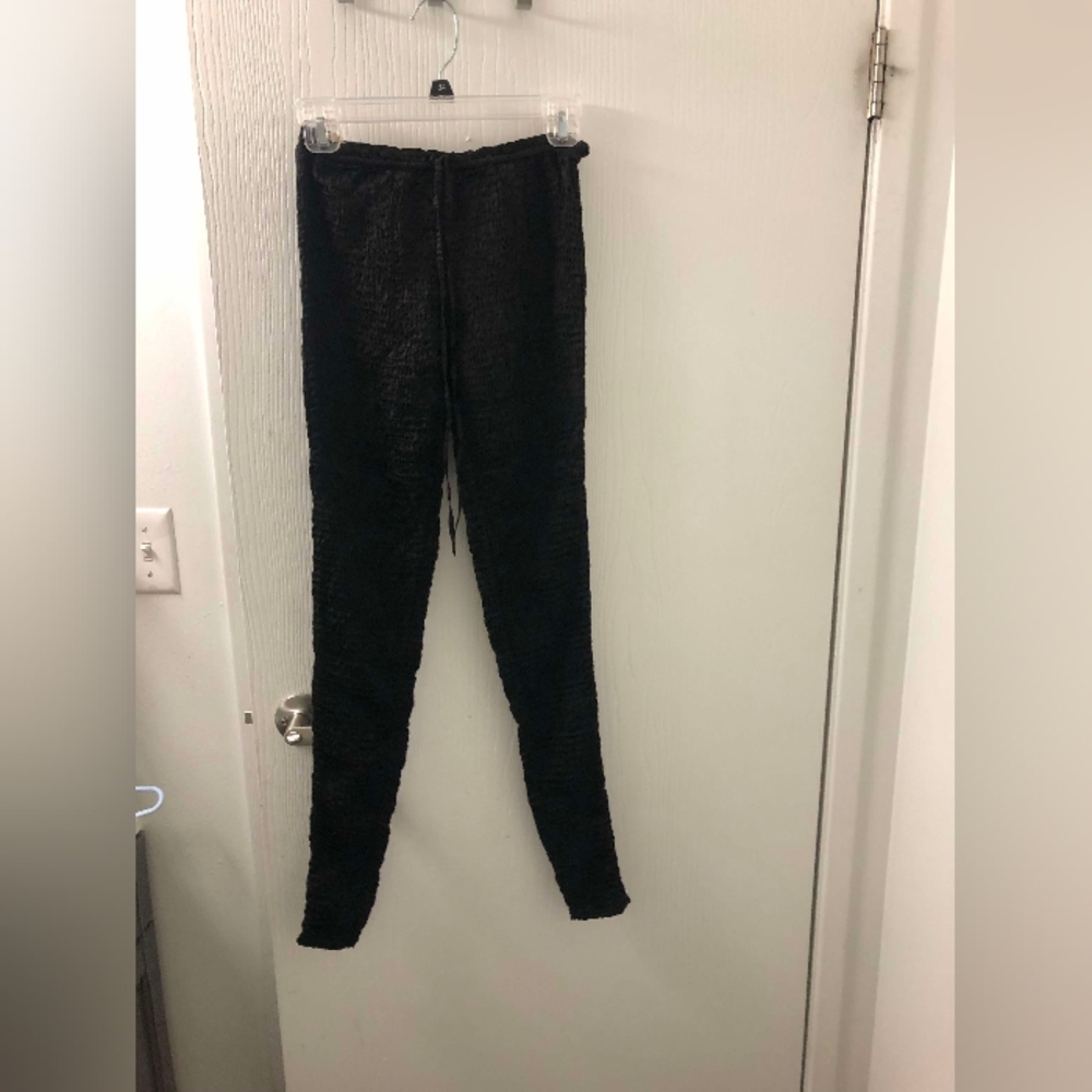 Abacaxi Smocked Detailing Viscose Womens Black Pants